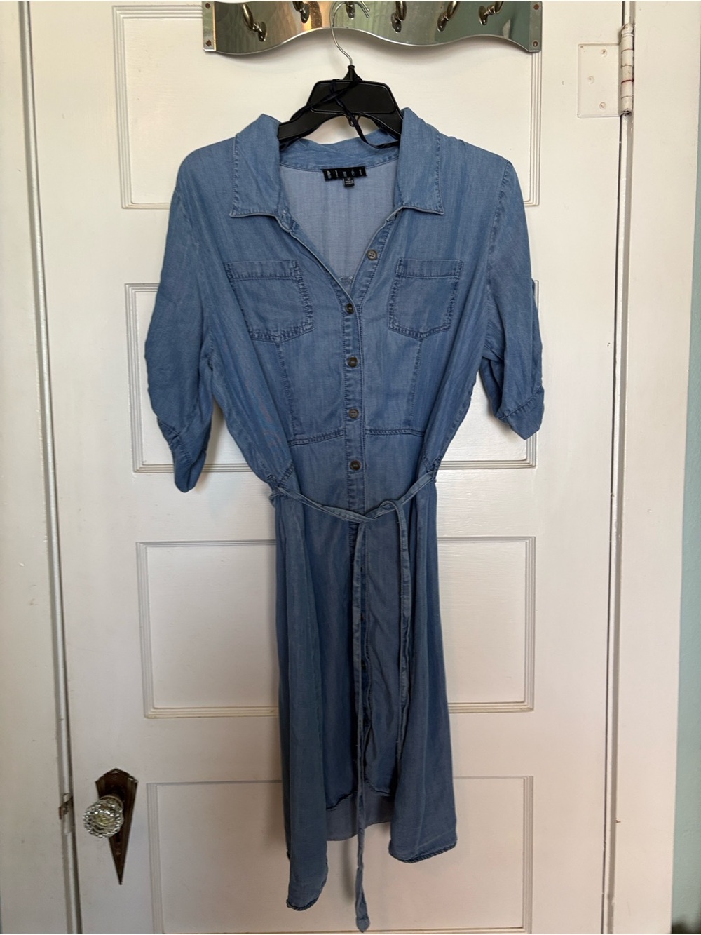 Light Blue Denim Shirt Dress with Tie Belt
